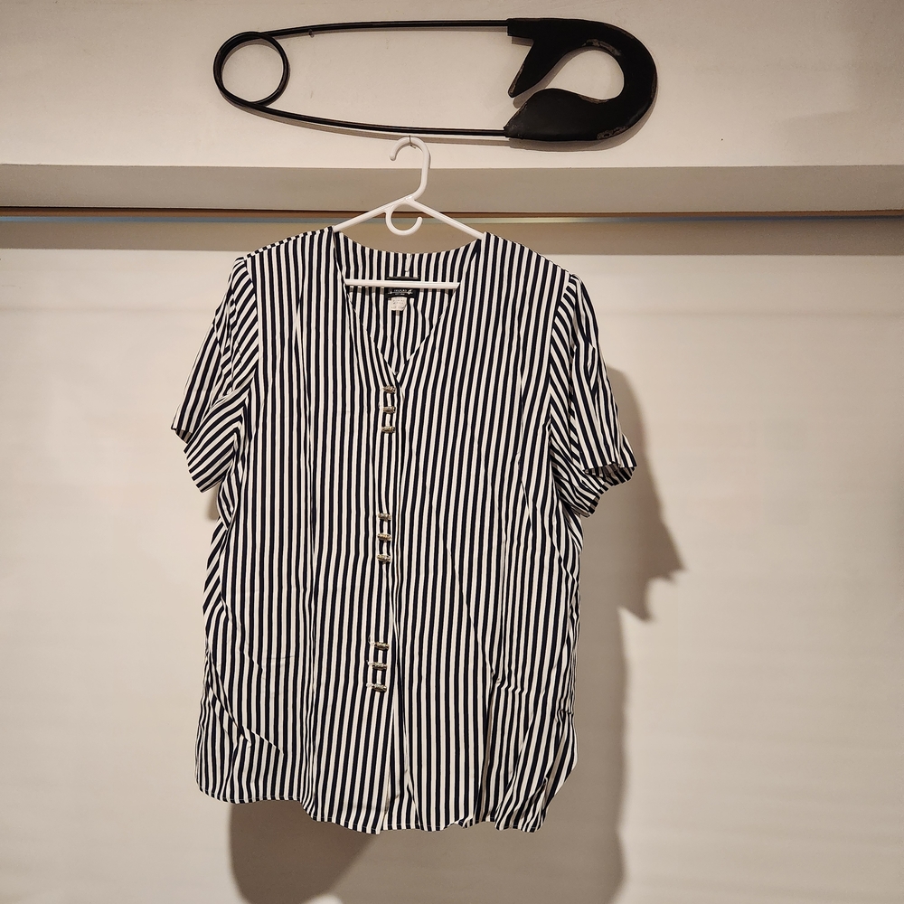 Vintage Whirlaway Frocks Black and White Striped Casual Shirt